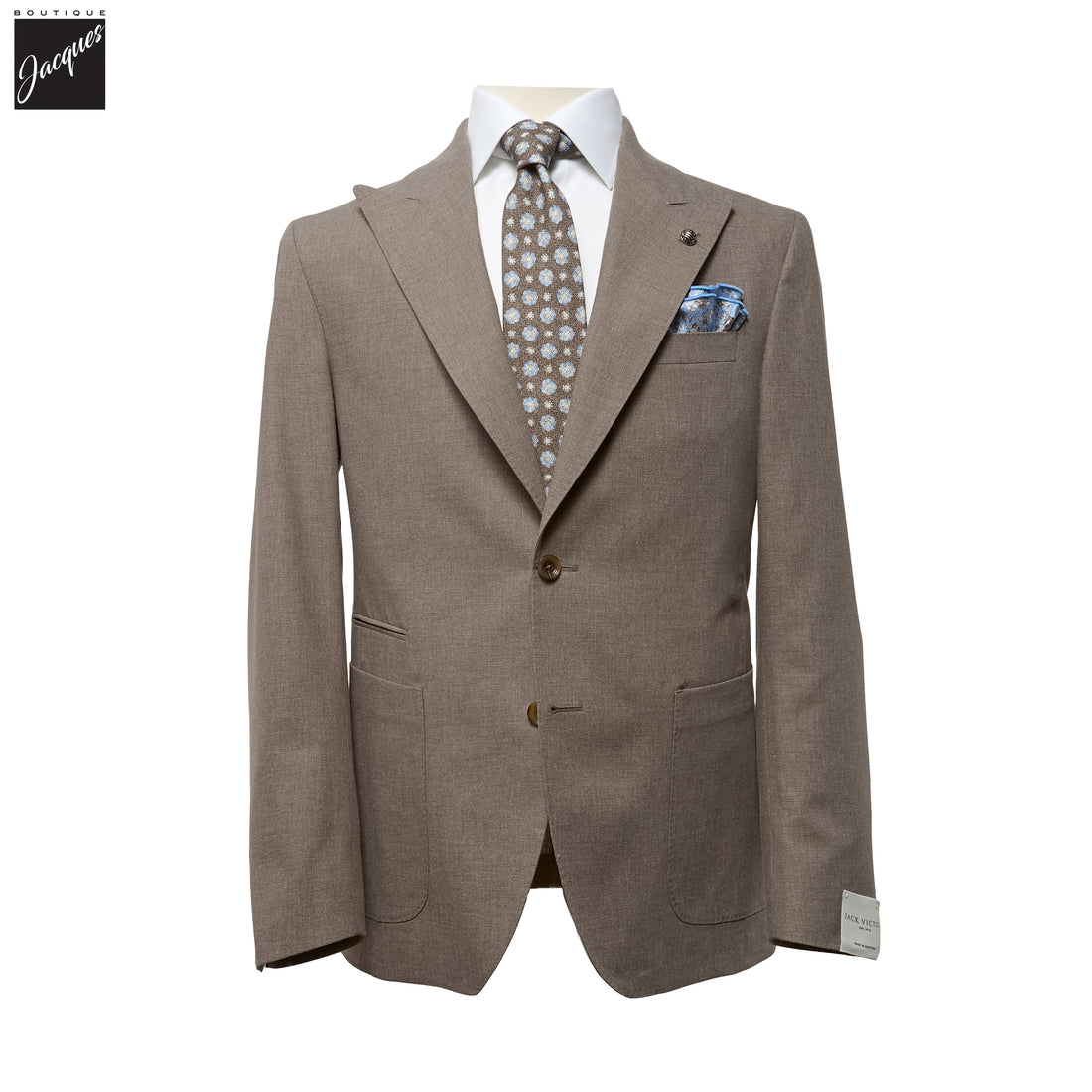 Taupe Wool/Cotton/Silk Peak Lapel Ivan Contemporary Fit Suit - Jack Victor - Boutique Jacques International