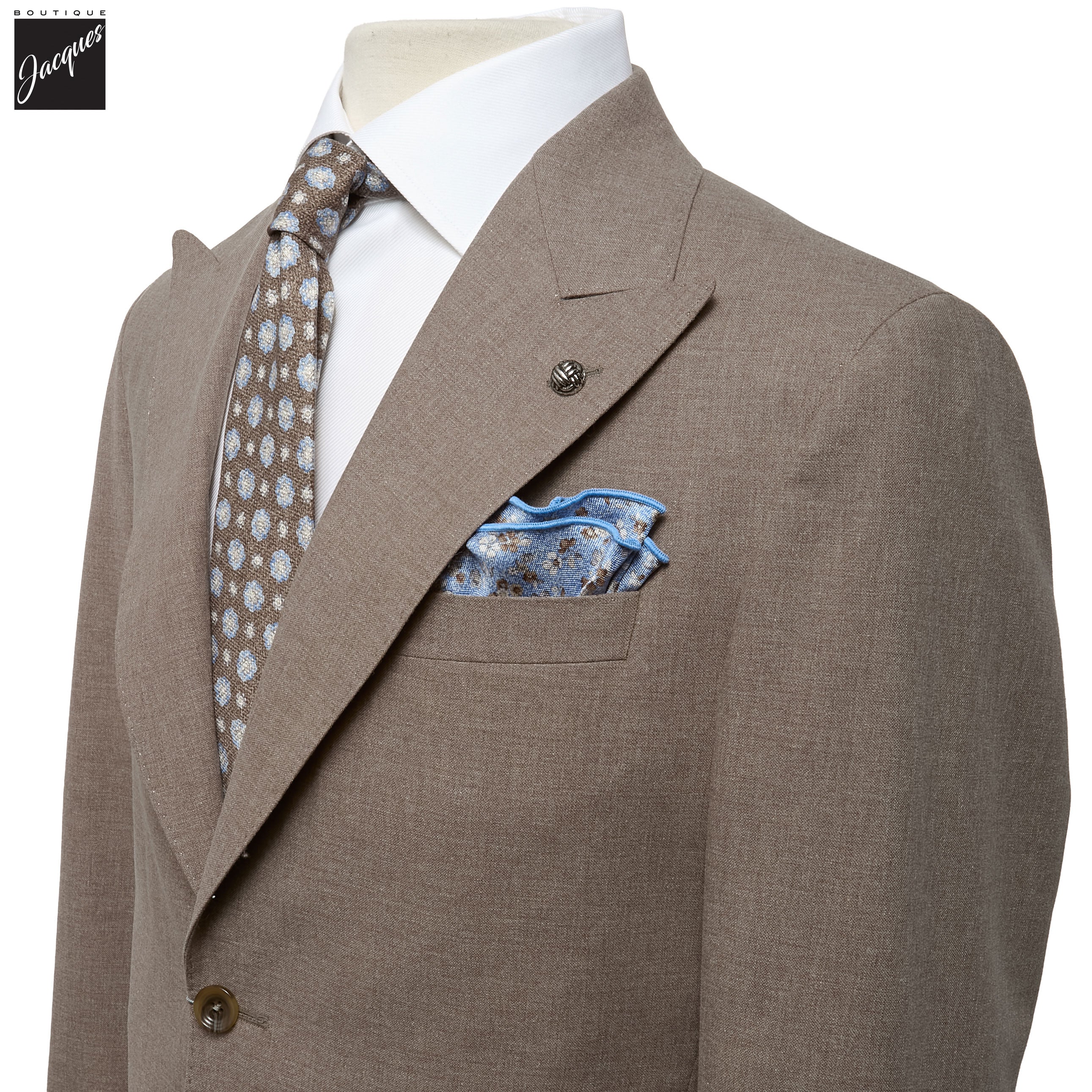 Taupe Wool/Cotton/Silk Peak Lapel Ivan Contemporary Fit Suit - Jack Victor - Boutique Jacques International