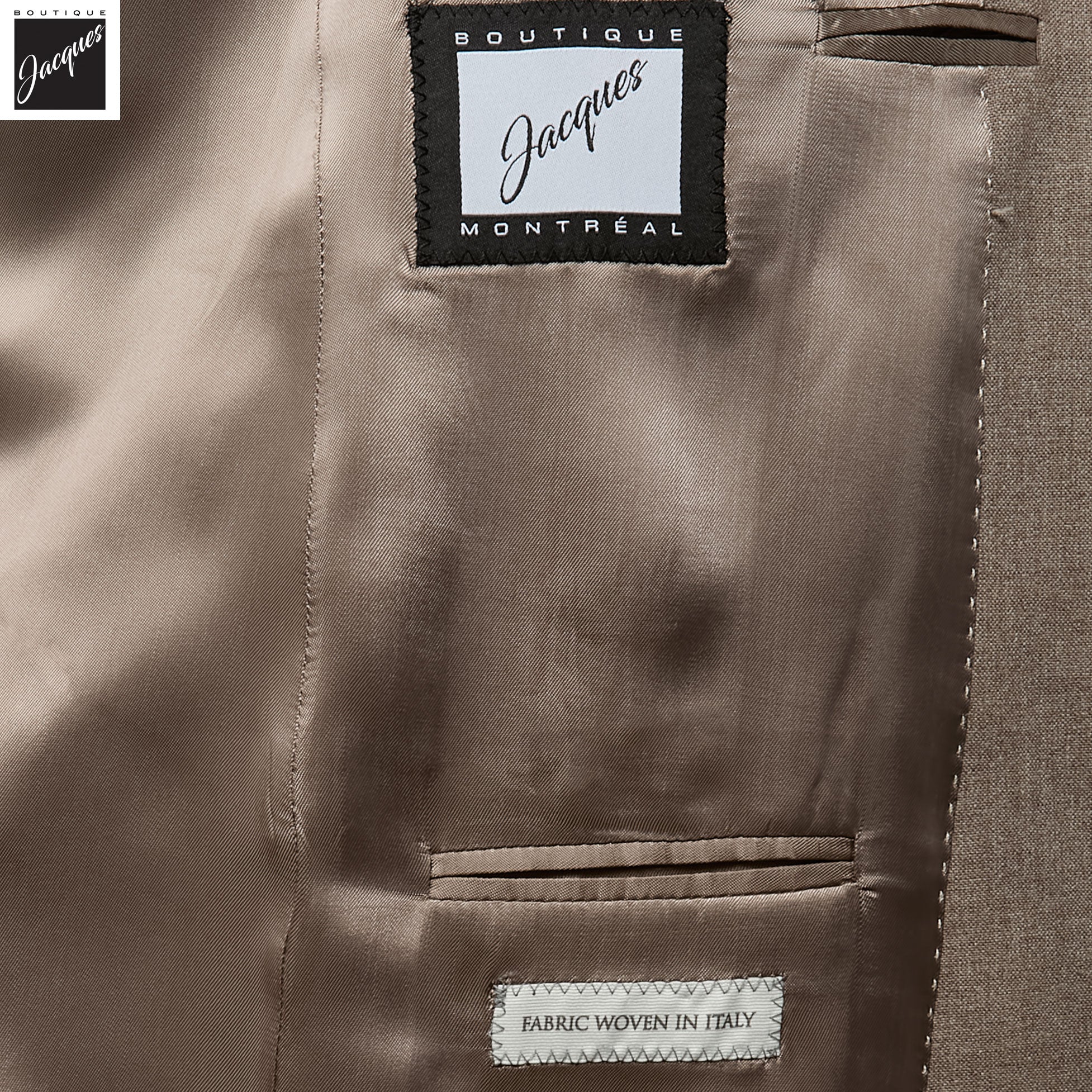 Taupe Wool/Cotton/Silk Peak Lapel Ivan Contemporary Fit Suit - Jack Victor - Boutique Jacques International