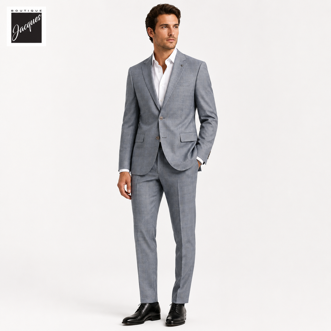 Gray & Blue Check Super 130's Wool Esprit Modern Fit Suit - Jack Victor