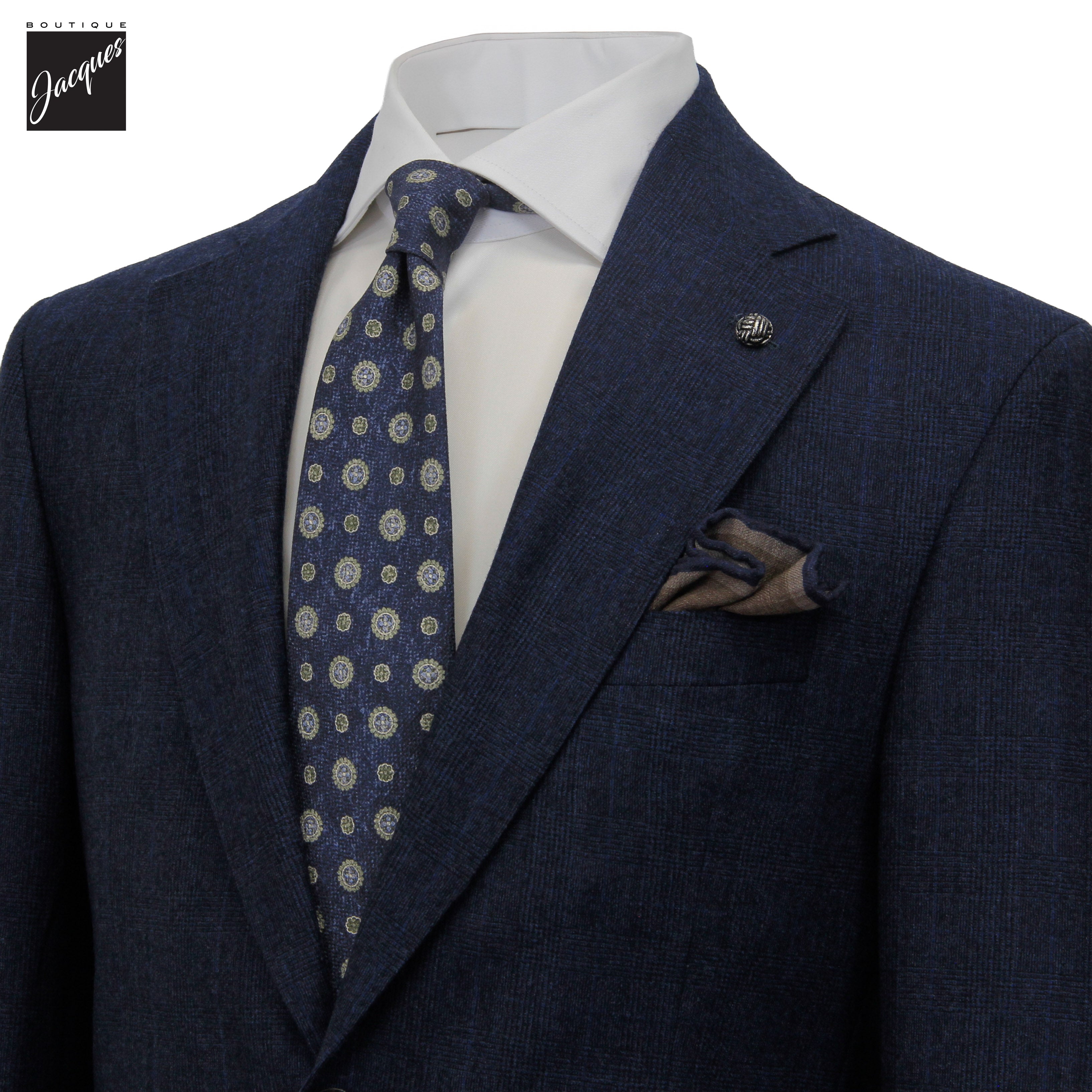 Costume Montana coupe contemporaine en flanelle de laine et cachemire à carreaux bleus - Jack Victor