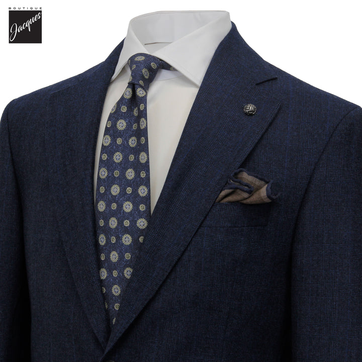 Blue Check Wool-Cashmere Flannel Montana Contemporary Fit Suit - Jack Victor