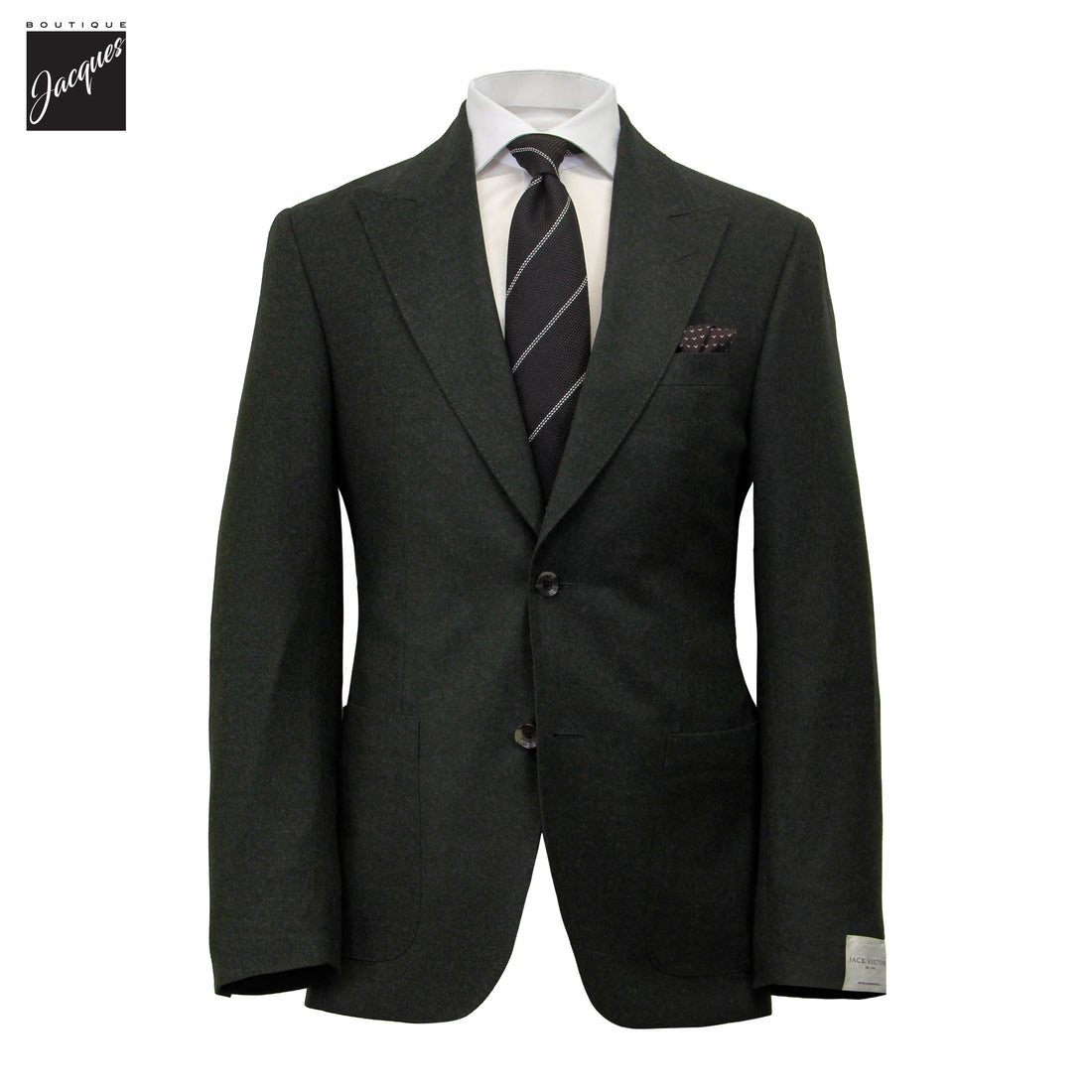 Costume Marco coupe contemporaine en flanelle de laine Super 120 vert foncé - Jack Victor