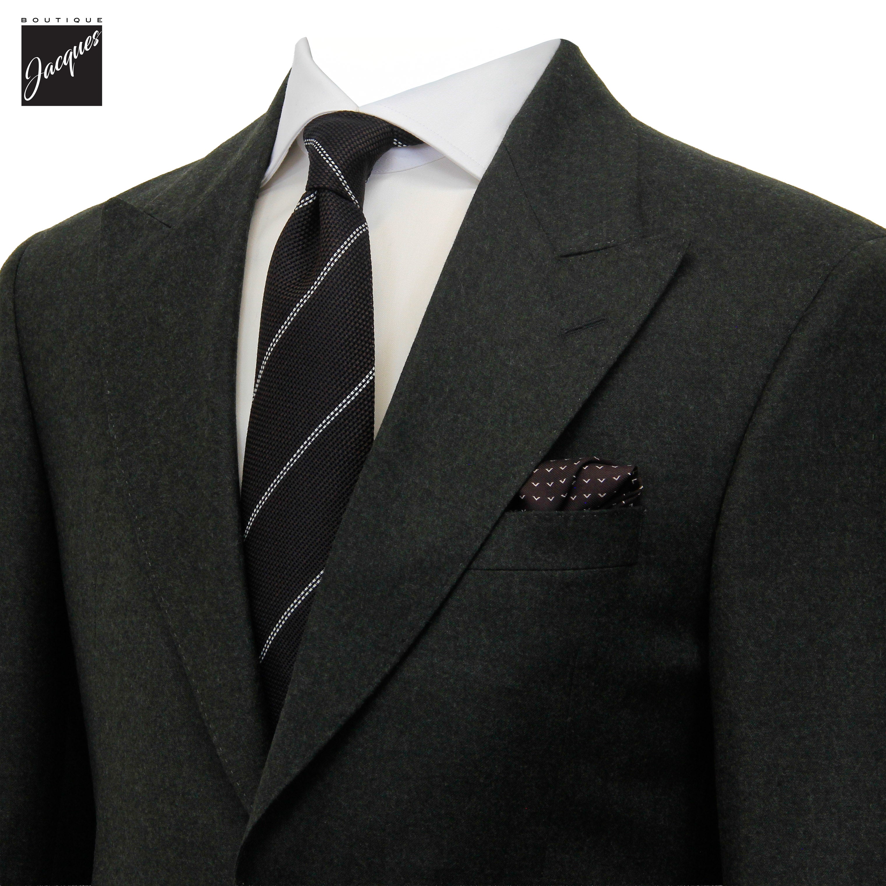 Costume Marco coupe contemporaine en flanelle de laine Super 120 vert foncé - Jack Victor