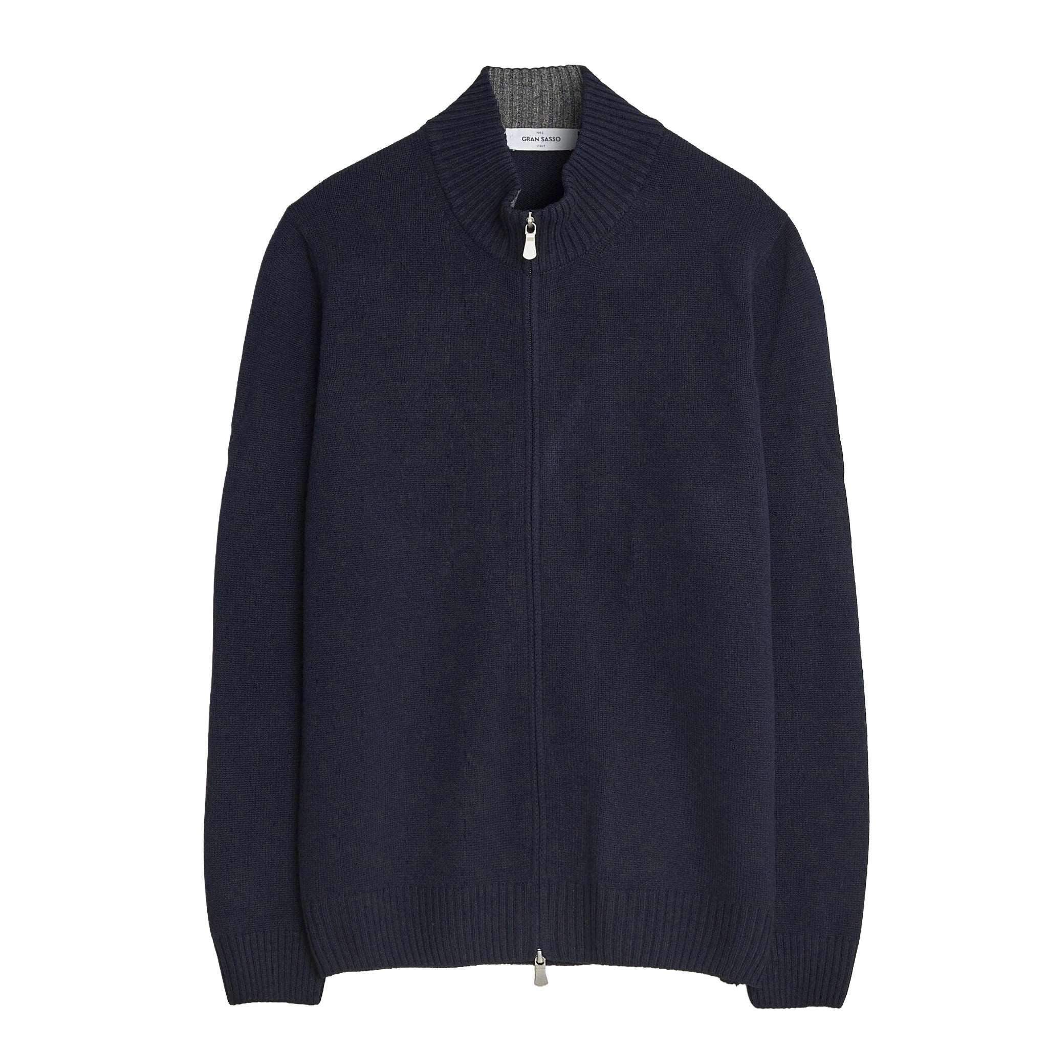 Navy Blue Wool/Cashmere/Viscose Full Zip Sweater - GRAN SASSO - Boutique Jacques International