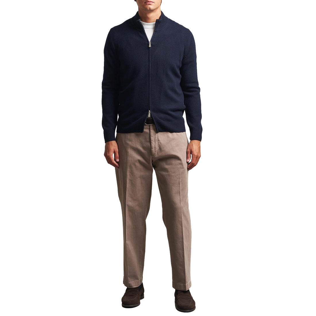 Navy Blue Wool/Cashmere/Viscose Full Zip Sweater - GRAN SASSO - Boutique Jacques International