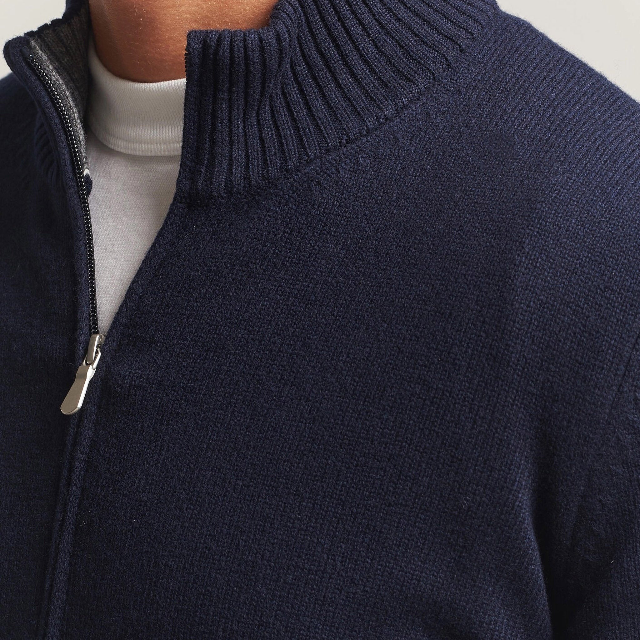 Navy Blue Wool/Cashmere/Viscose Full Zip Sweater - GRAN SASSO - Boutique Jacques International