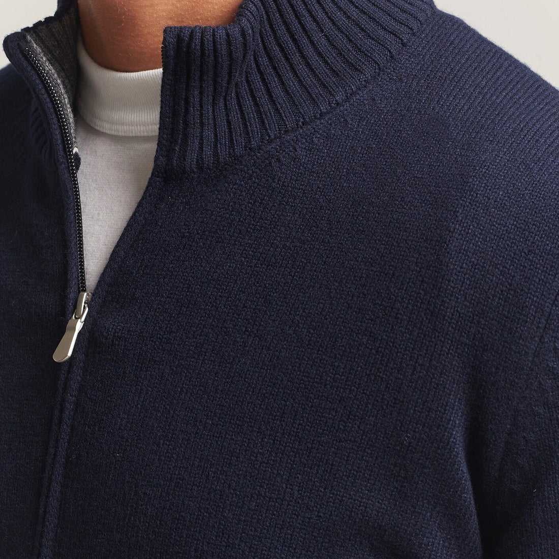 Navy Blue Wool/Cashmere/Viscose Full Zip Sweater - GRAN SASSO - Boutique Jacques International