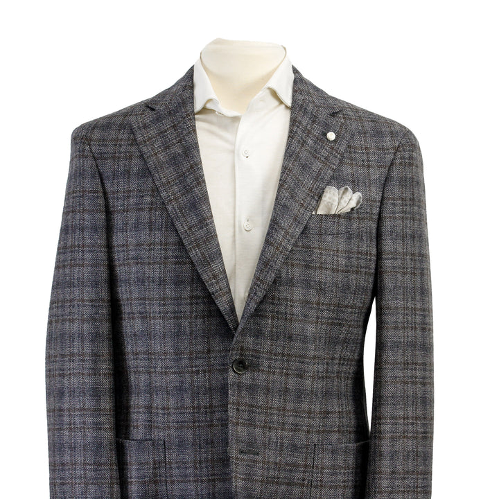Gray Check Contemporary Fit Sport Jacket - Luigi Bianchi Mantova