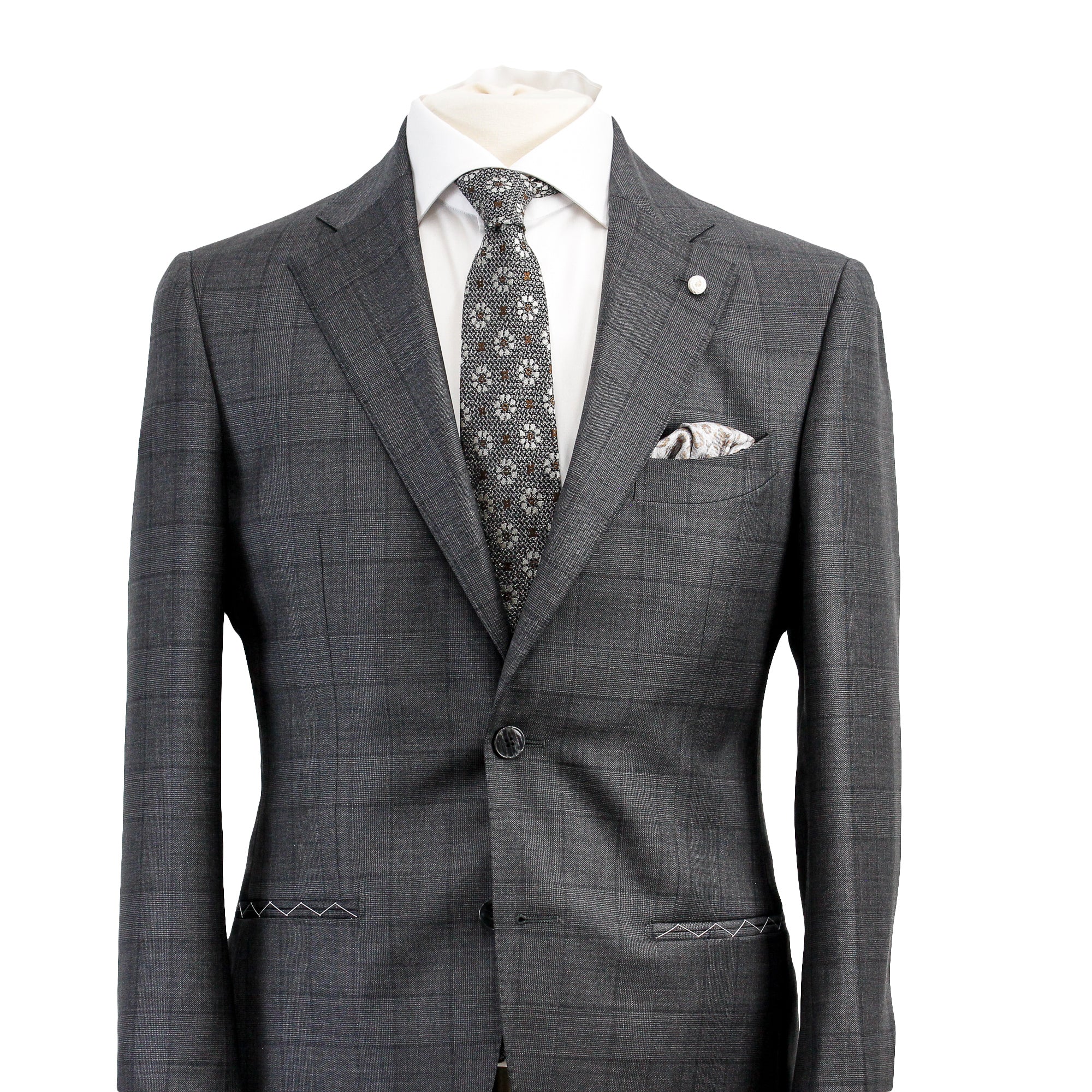 Charcoal Windowpane Wool Contemporary Fit Suit - Luigi Bianchi