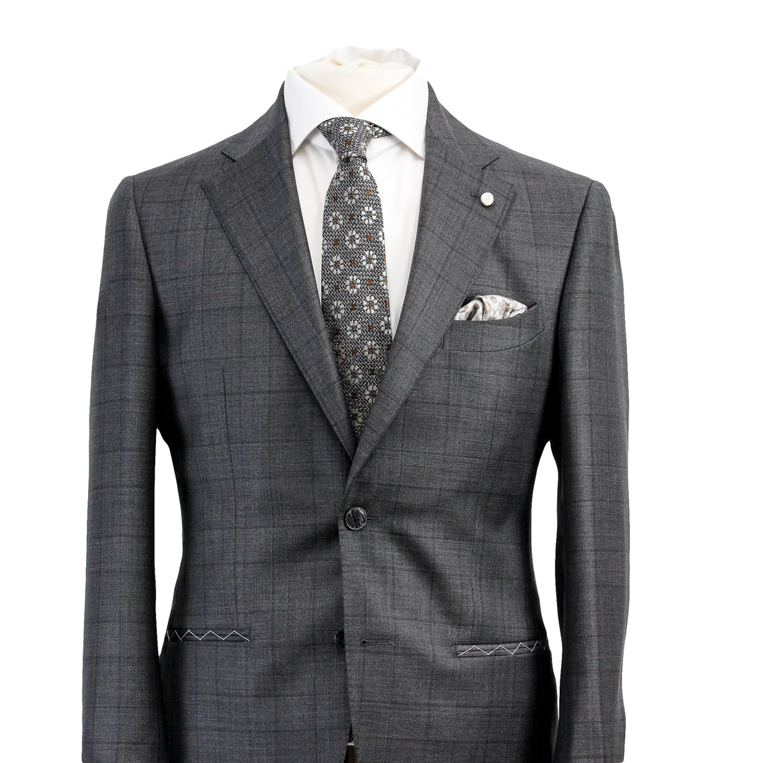 Charcoal Windowpane Wool Contemporary Fit Suit - Luigi Bianchi