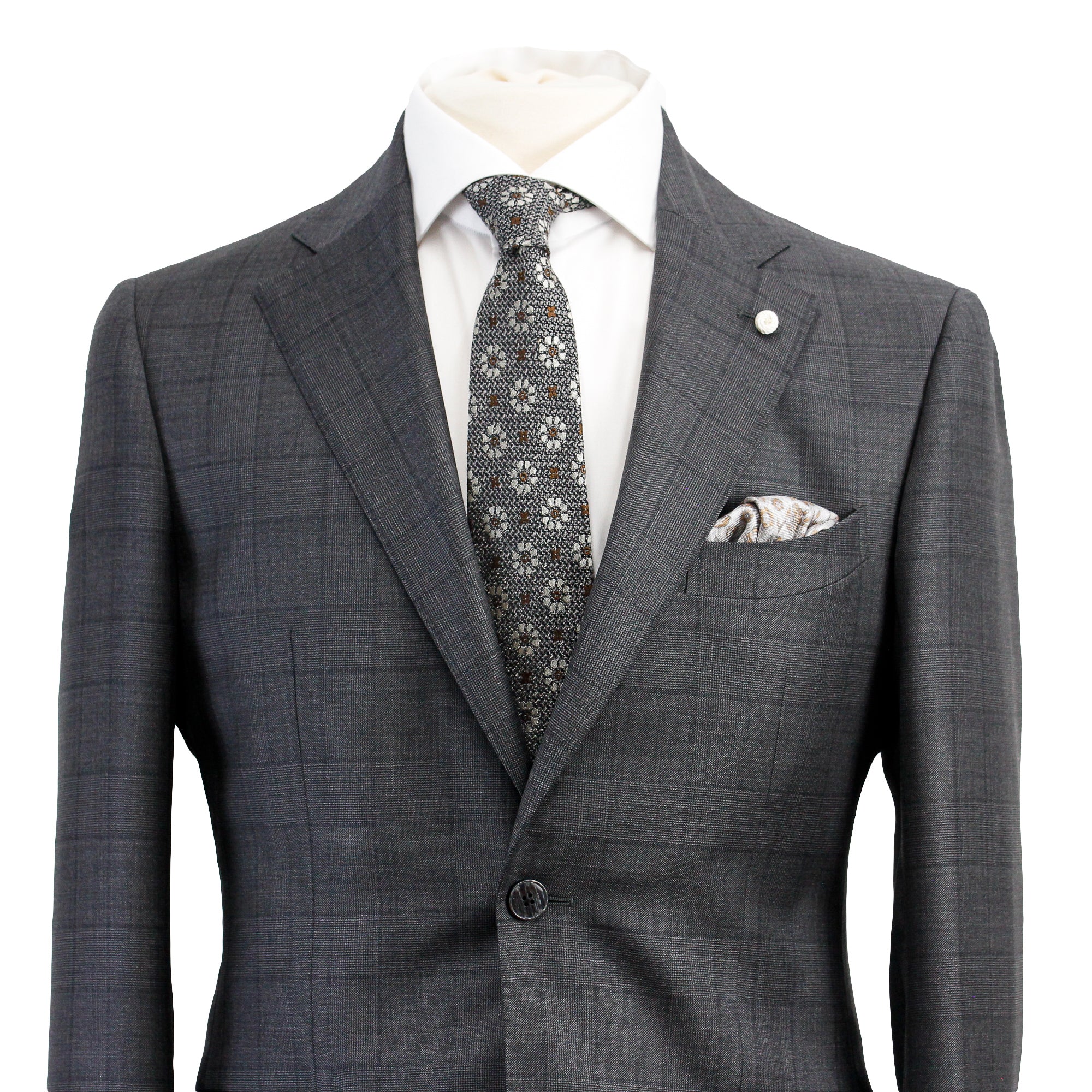 Charcoal Windowpane Wool Contemporary Fit Suit - Luigi Bianchi