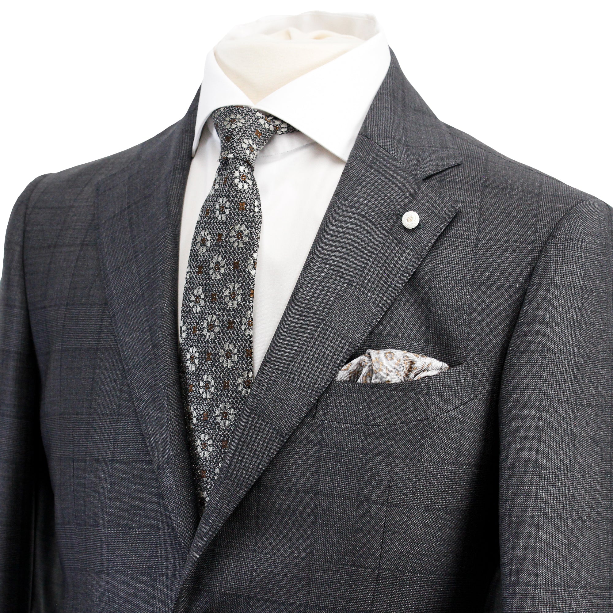 Charcoal Windowpane Wool Contemporary Fit Suit - Luigi Bianchi