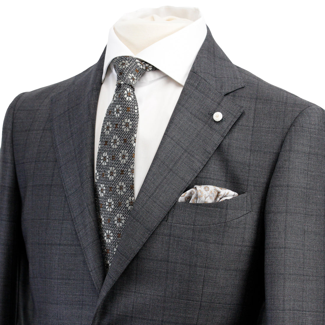 Charcoal Windowpane Wool Contemporary Fit Suit - Luigi Bianchi