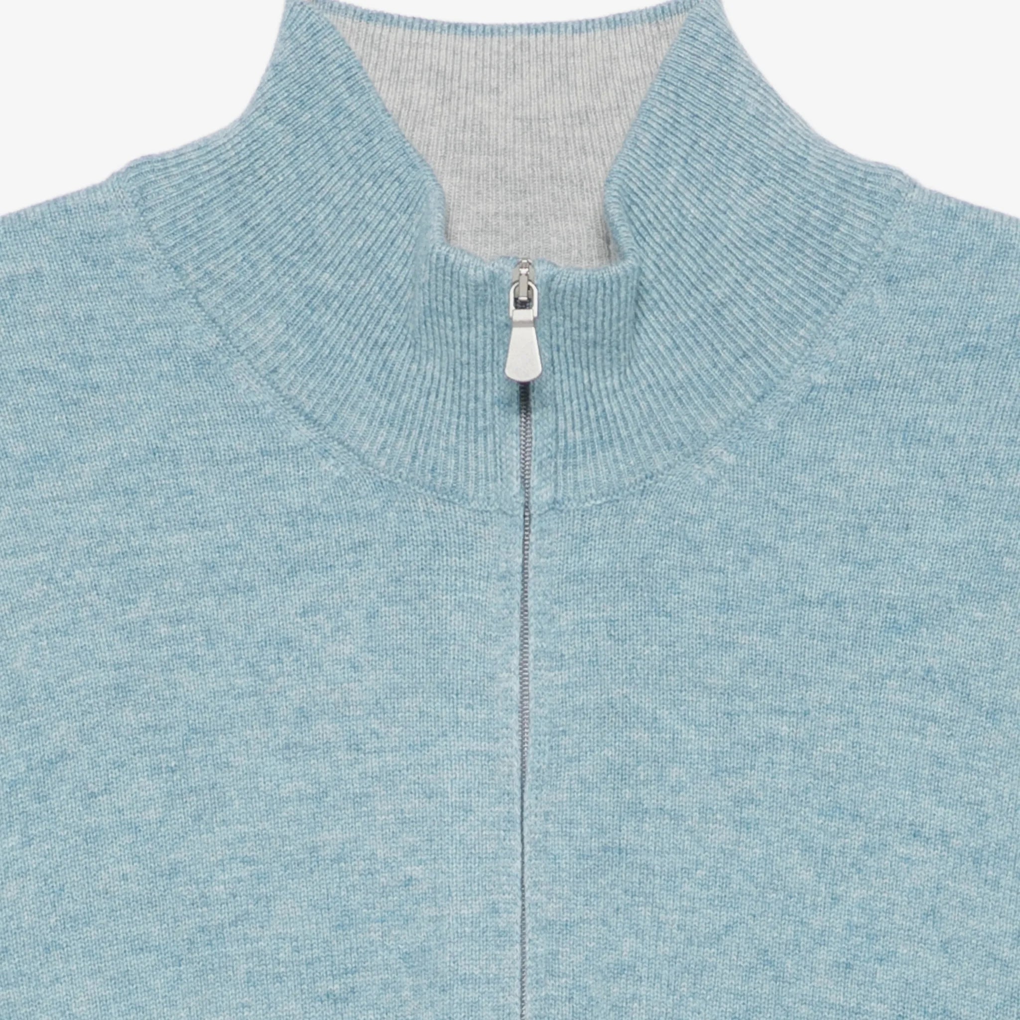 Aqua Blue Wool/Cashmere/Viscose Half Zip Sweater - GRAN SASSO