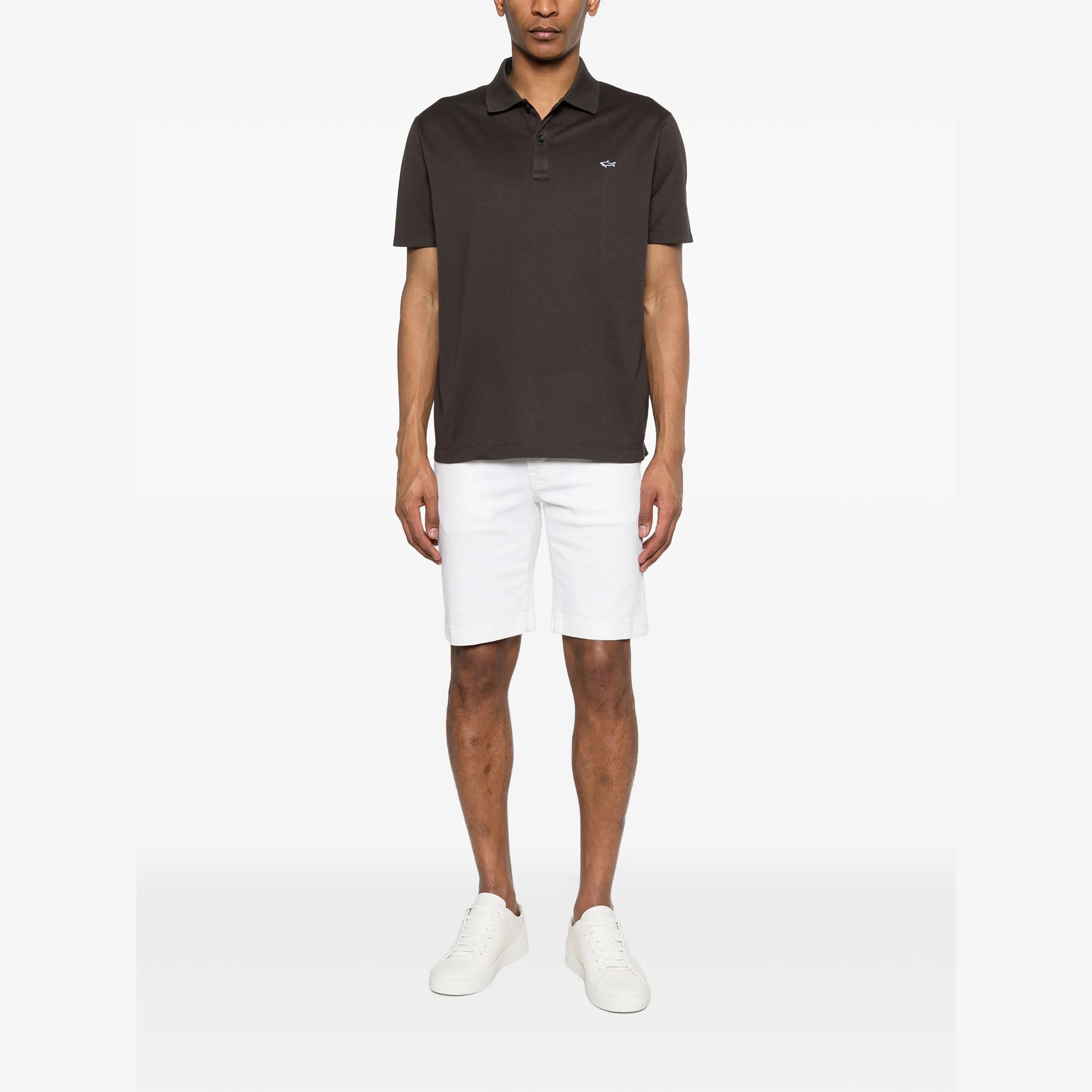 Dark Brown Double Piqué Cotton Polo Shirt - Paul & Shark - Boutique Jacques International