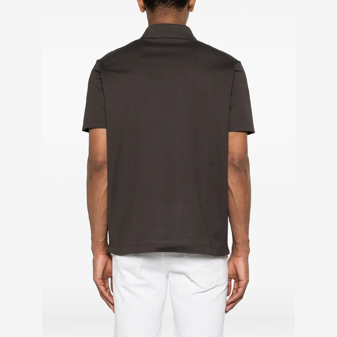 Dark Brown Double Piqué Cotton Polo Shirt - Paul & Shark - Boutique Jacques International