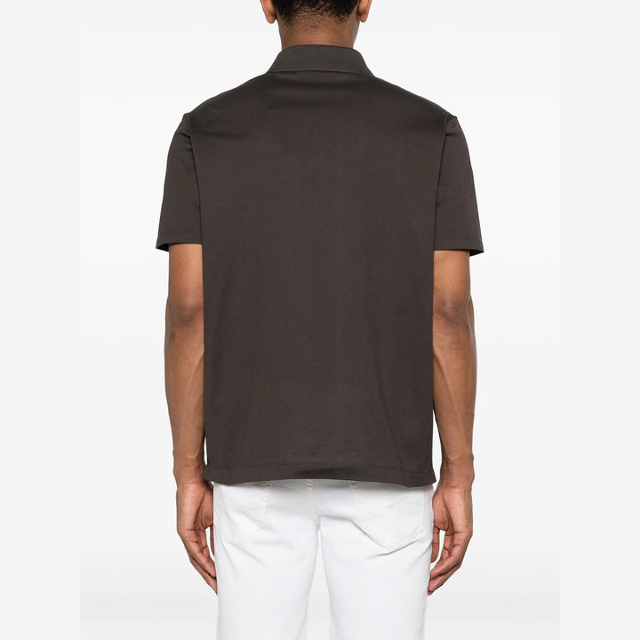 Dark Brown Double Piqué Cotton Polo Shirt - Paul & Shark - Boutique Jacques International