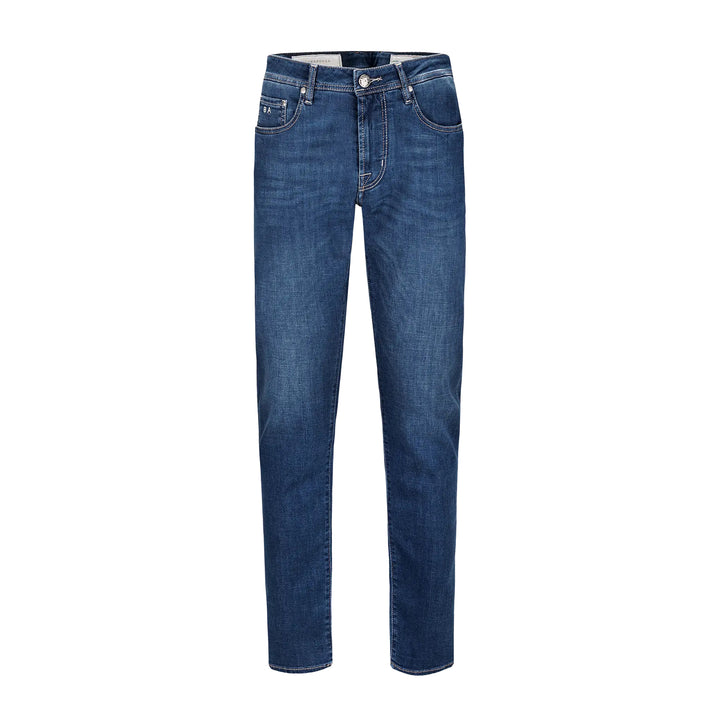 Mid Blue Racing-Motif Leonardo Slim Fit Super-Stretch Denim - TRAMAROSSA - Boutique Jacques International