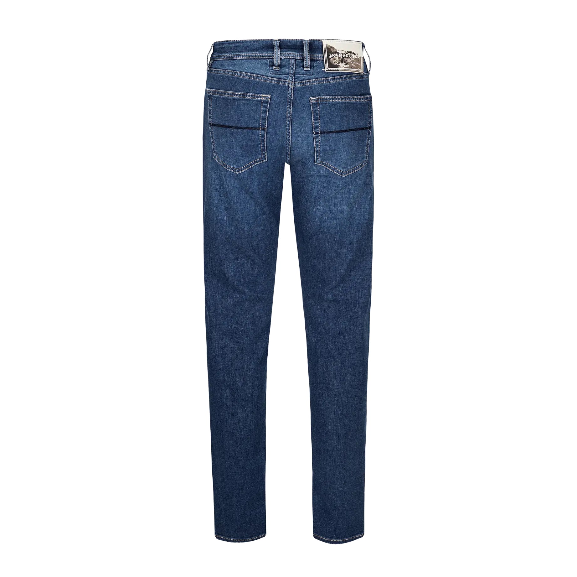 Mid Blue Racing-Motif Leonardo Slim Fit Super-Stretch Denim - TRAMAROSSA - Boutique Jacques International
