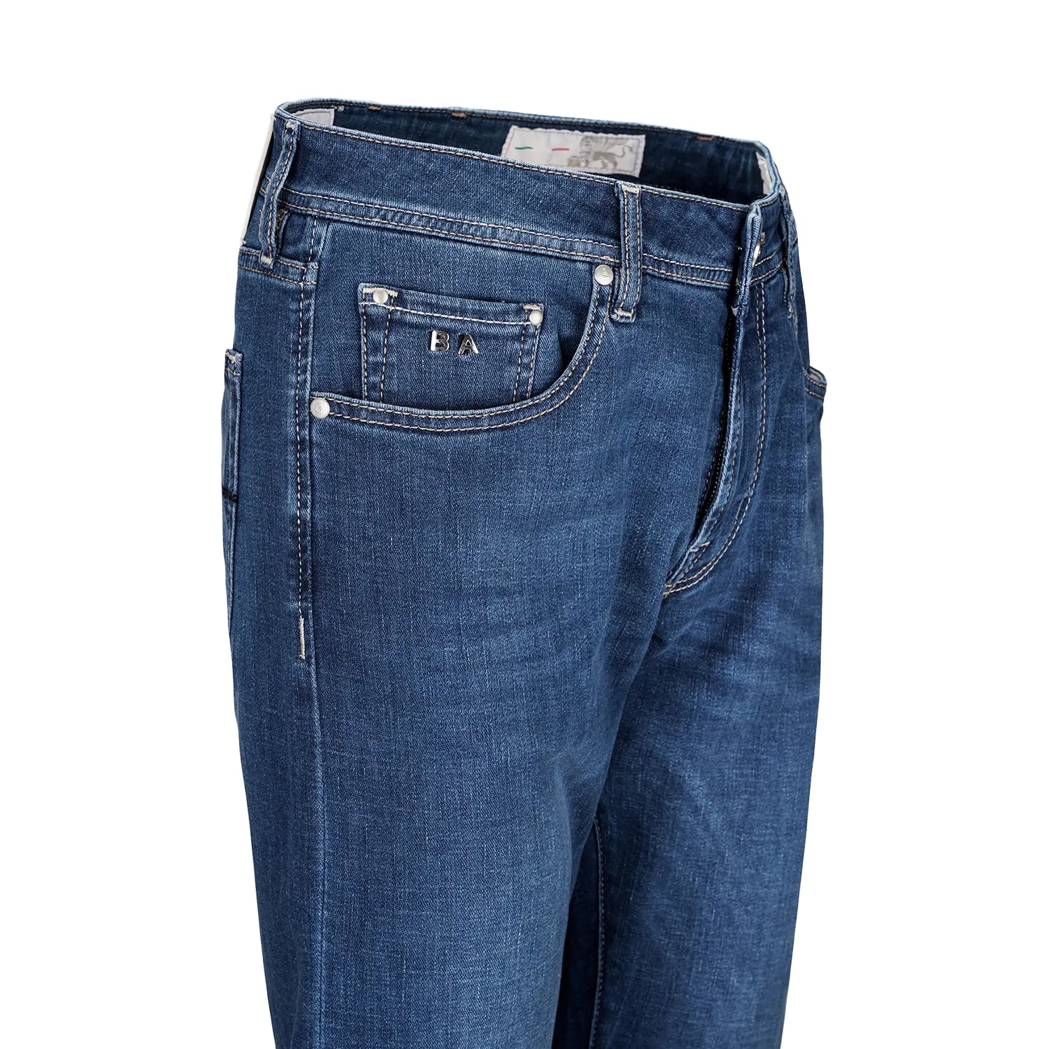 Mid Blue Racing-Motif Leonardo Slim Fit Super-Stretch Denim - TRAMAROSSA - Boutique Jacques International