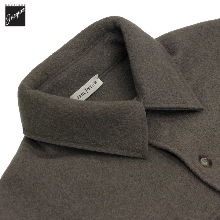 Mushroom Brown Boiled Wool Laser Cut Overshirt - Phil Petter