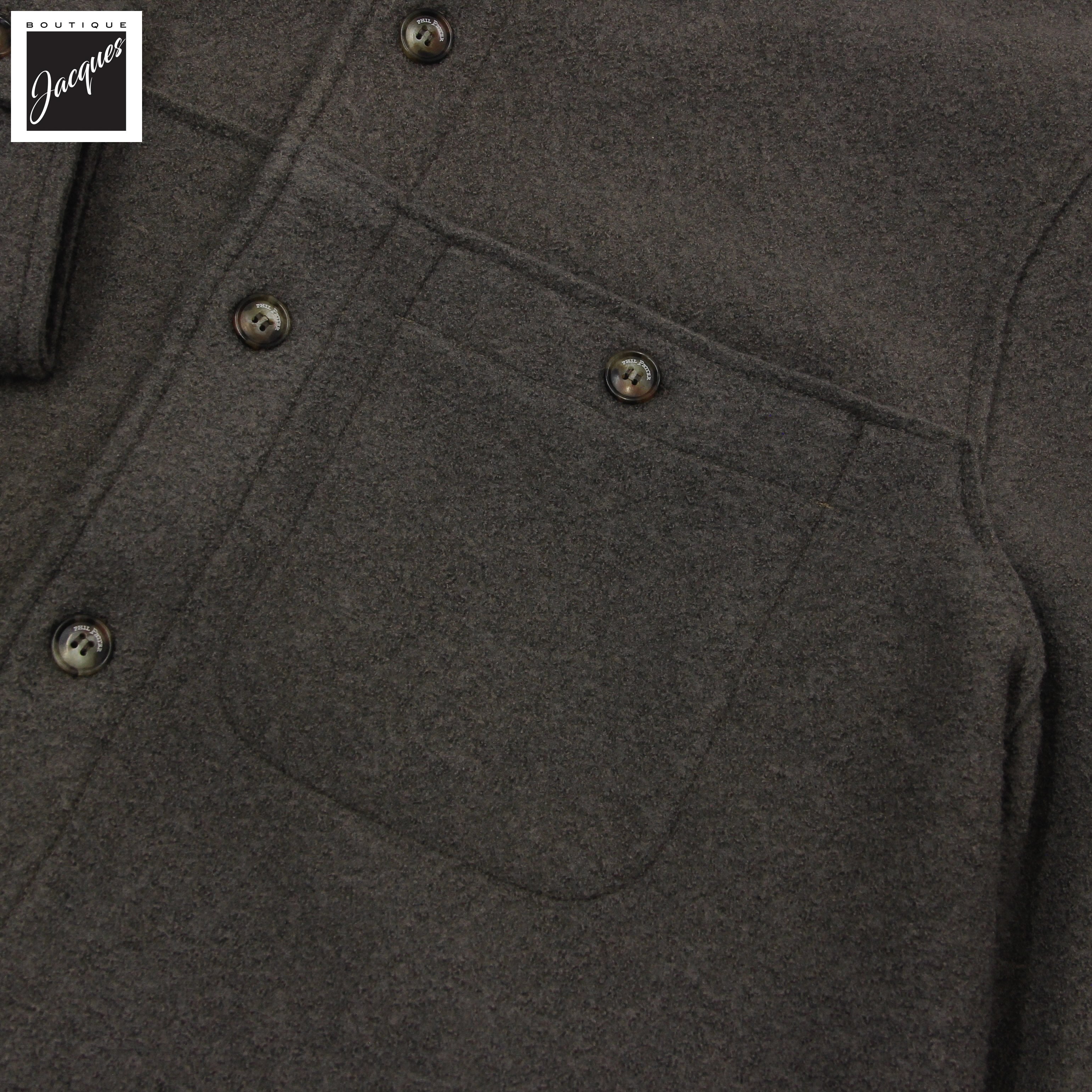 Mushroom Brown Boiled Wool Laser Cut Overshirt - Phil Petter