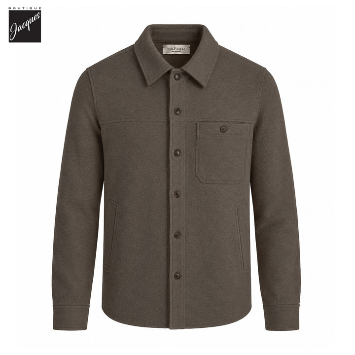 Mushroom Brown Boiled Wool Laser Cut Overshirt - Phil Petter