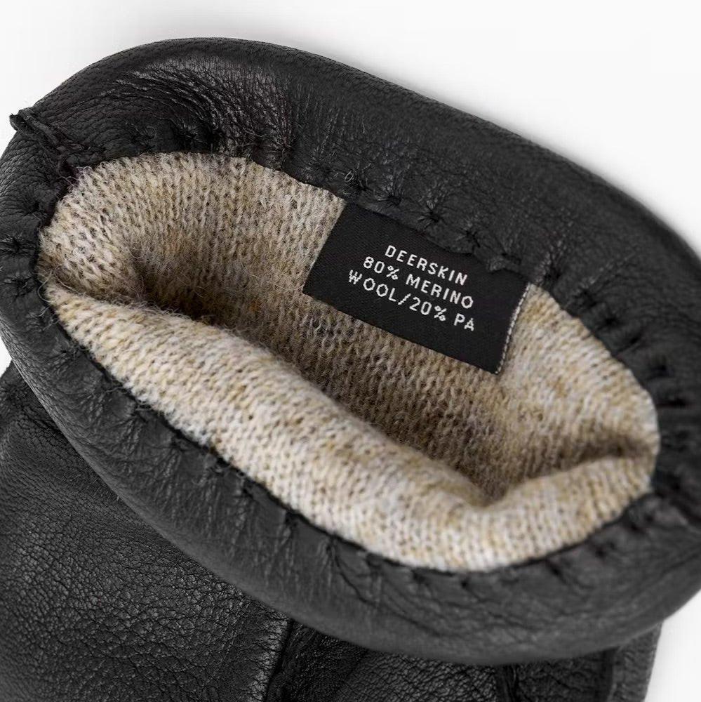 Black Matthew Deerskin Leather Wool-Lined Gloves - Hestra - Boutique Jacques International