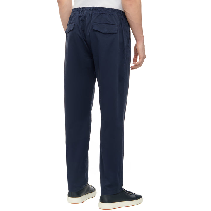 Navy Blue Cotton Jogger-Style Chino Pants - ELEVENTY