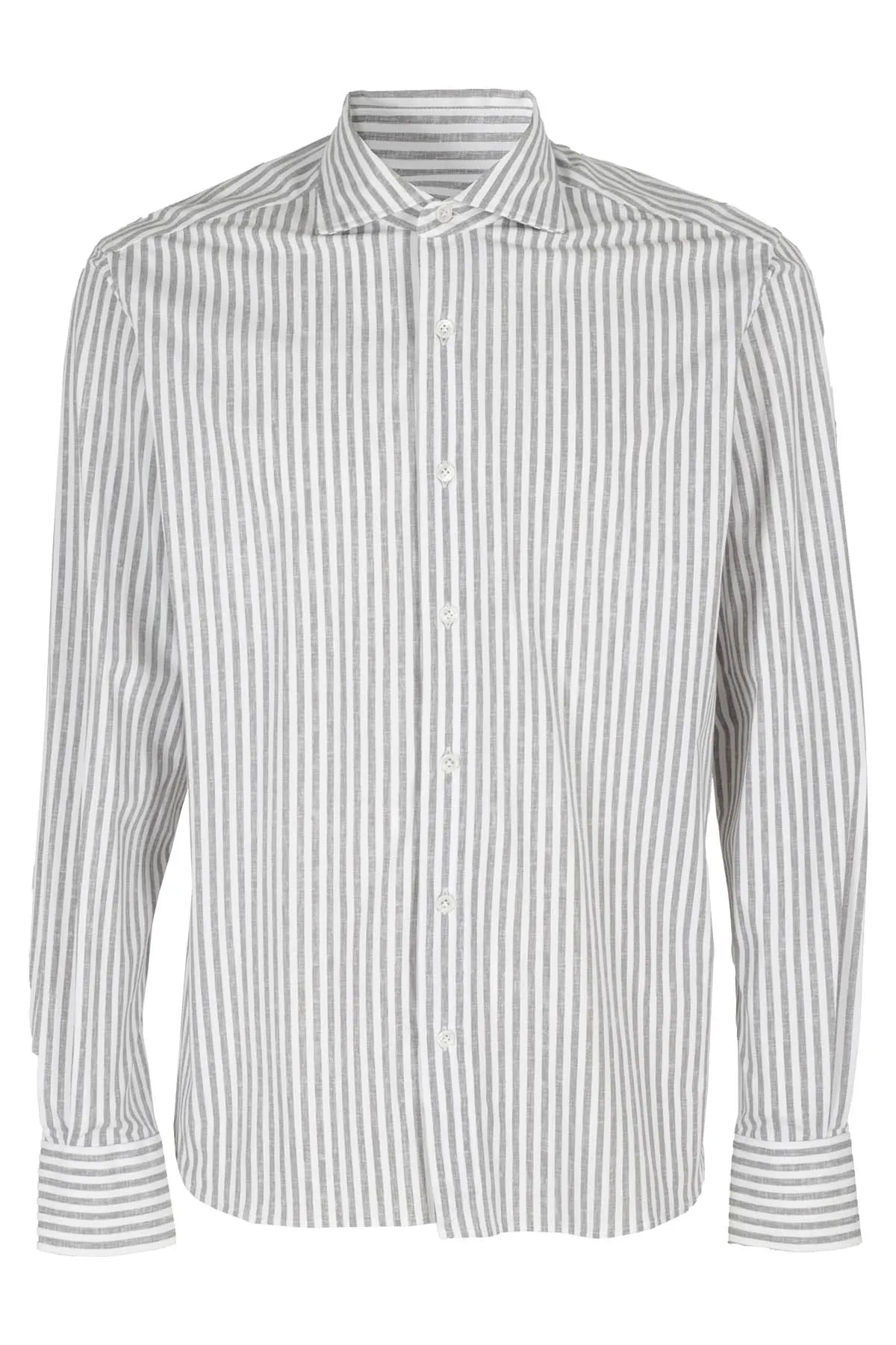 Gray Stripe Jersey Stretch Dress Shirt Slim Fit- Orian - Boutique Jacques International