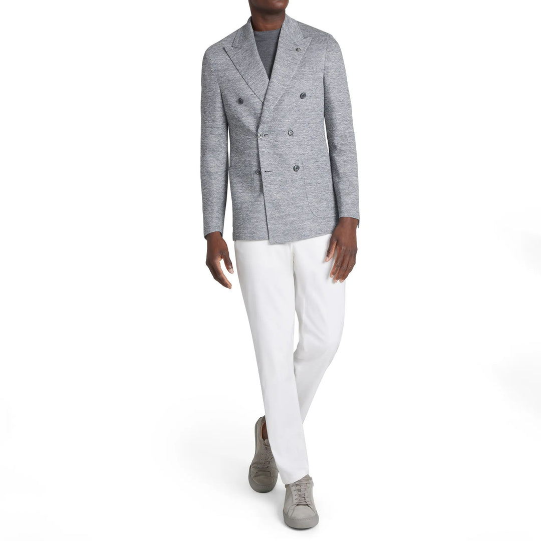 Gray Mouliné Double Breasted Knit Linen Hall Contemporary Fit Blazer - Jack Victor