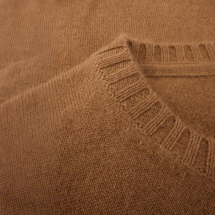 Vicuna Brown Cashmere Knit Crew Neck Sweater - Stenströms
