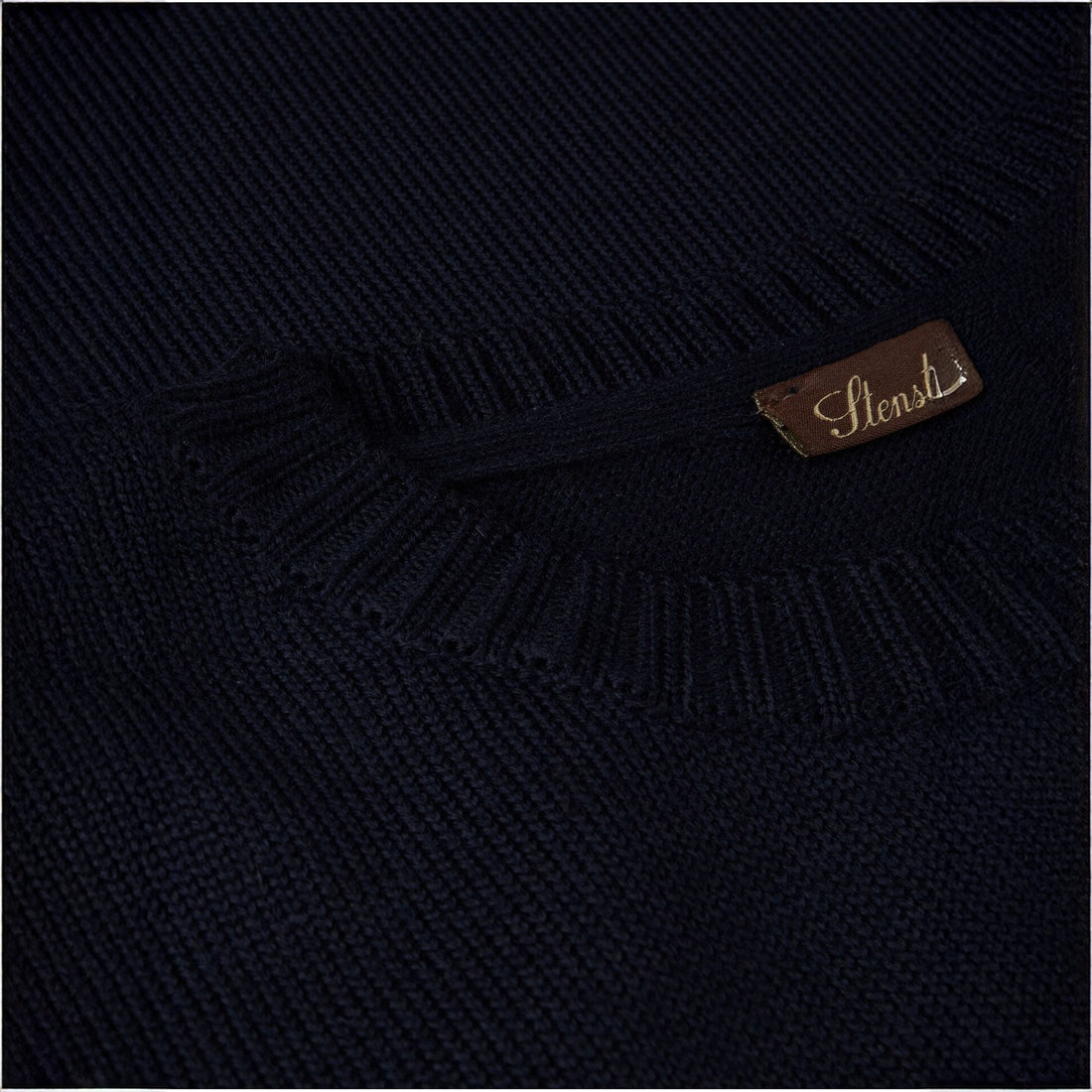 Navy Blue Chunky Merino Crew Neck Sweater - Stenströms