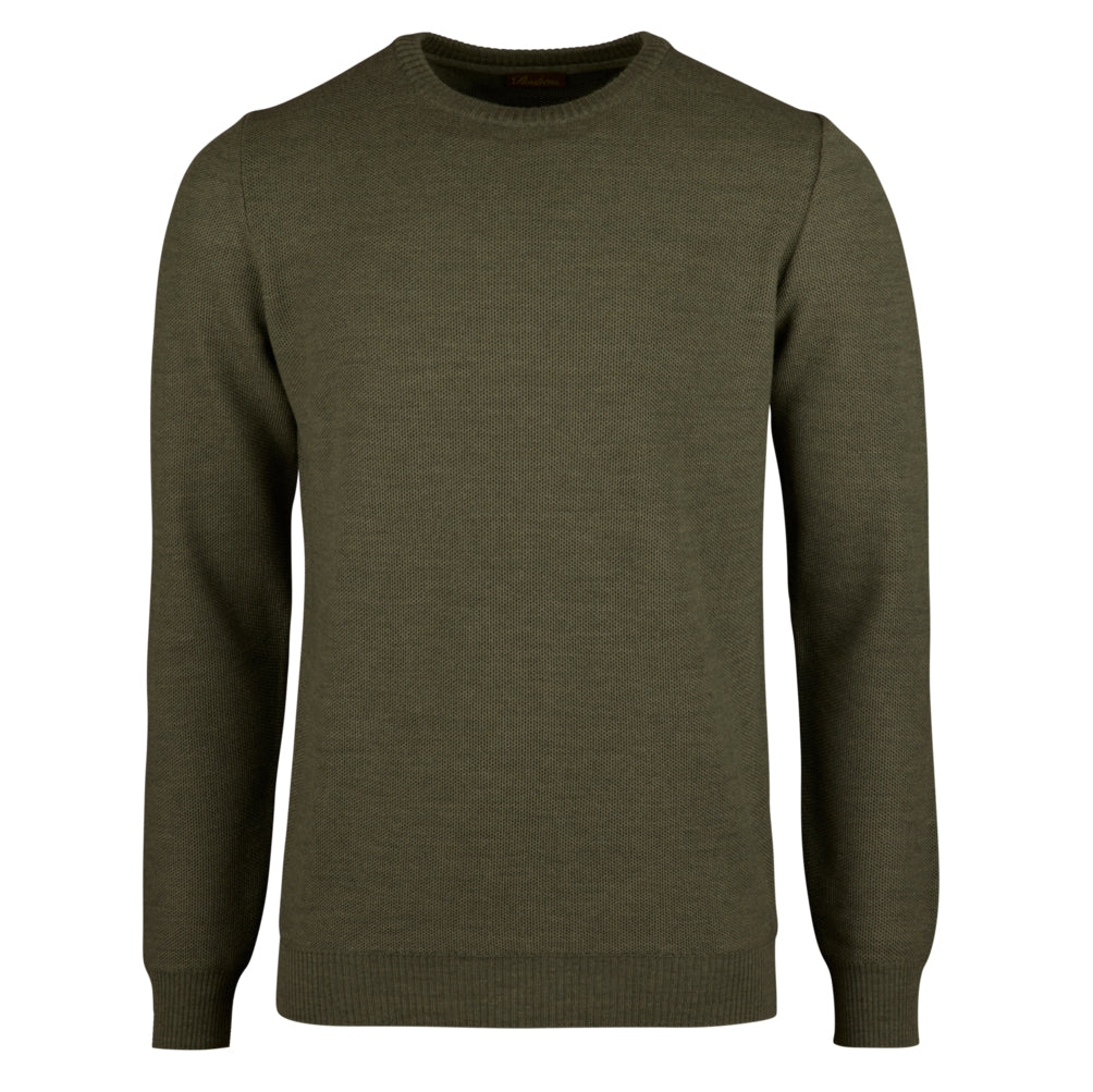 Green Textured Merino Wool Crew Neck Sweater - Stenströms