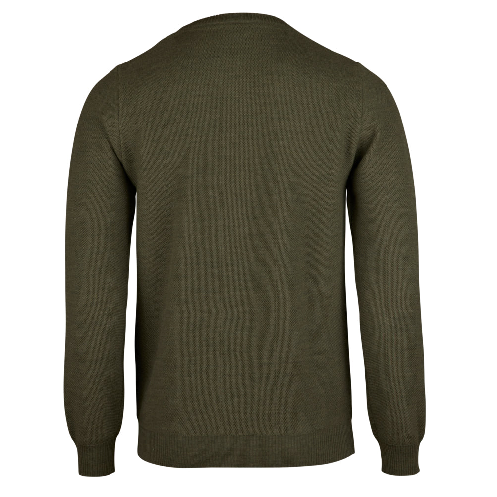 Green Textured Merino Wool Crew Neck Sweater - Stenströms