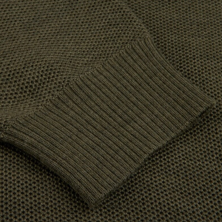 Green Textured Merino Wool Crew Neck Sweater - Stenströms