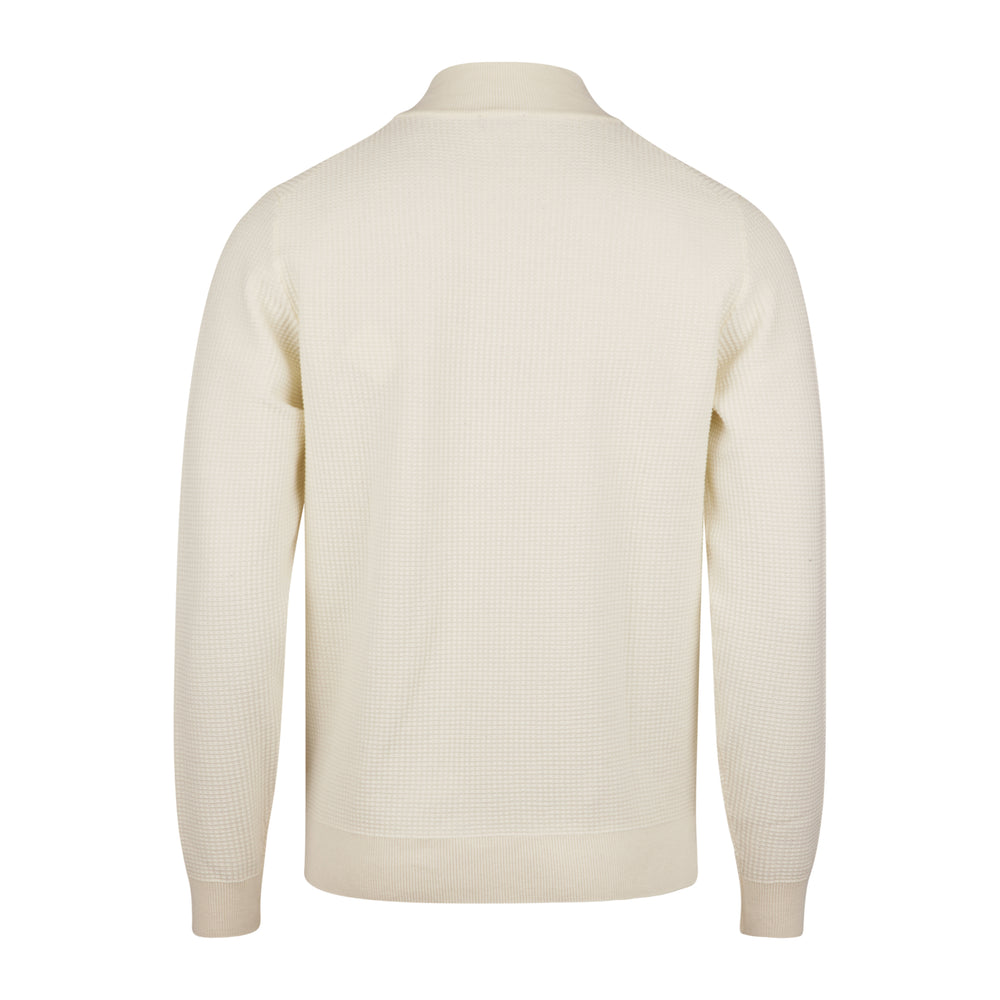 Off-White Textured Cotton Half Zip Sweater - Stenströms