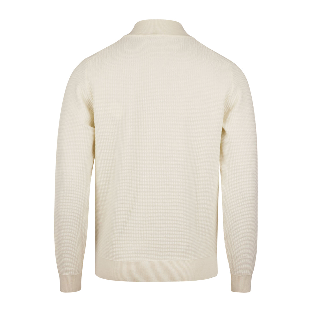 Off-White Textured Cotton Half Zip Sweater - Stenströms