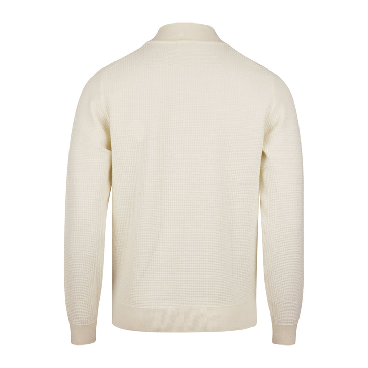Off-White Textured Cotton Half Zip Sweater - Stenströms