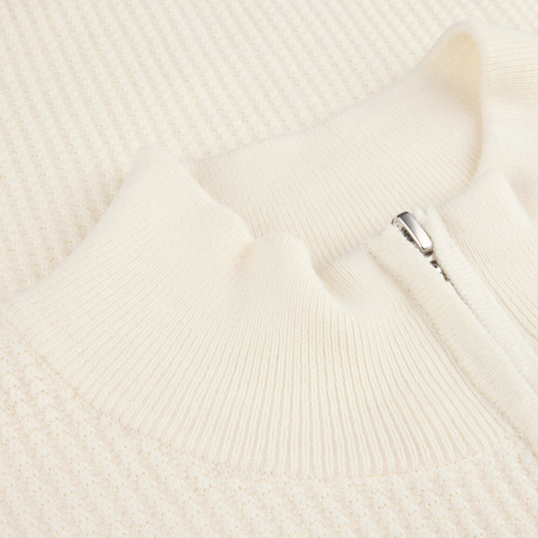 Off-White Textured Cotton Half Zip Sweater - Stenströms