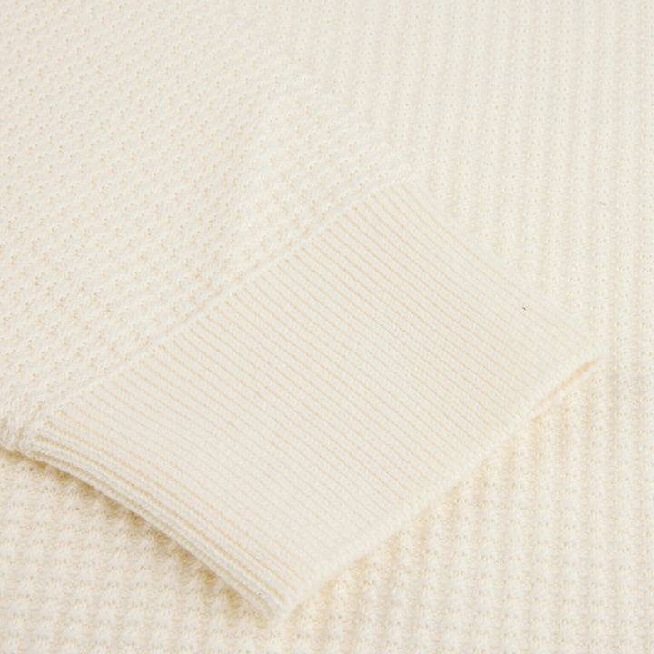 Off-White Textured Cotton Half Zip Sweater - Stenströms