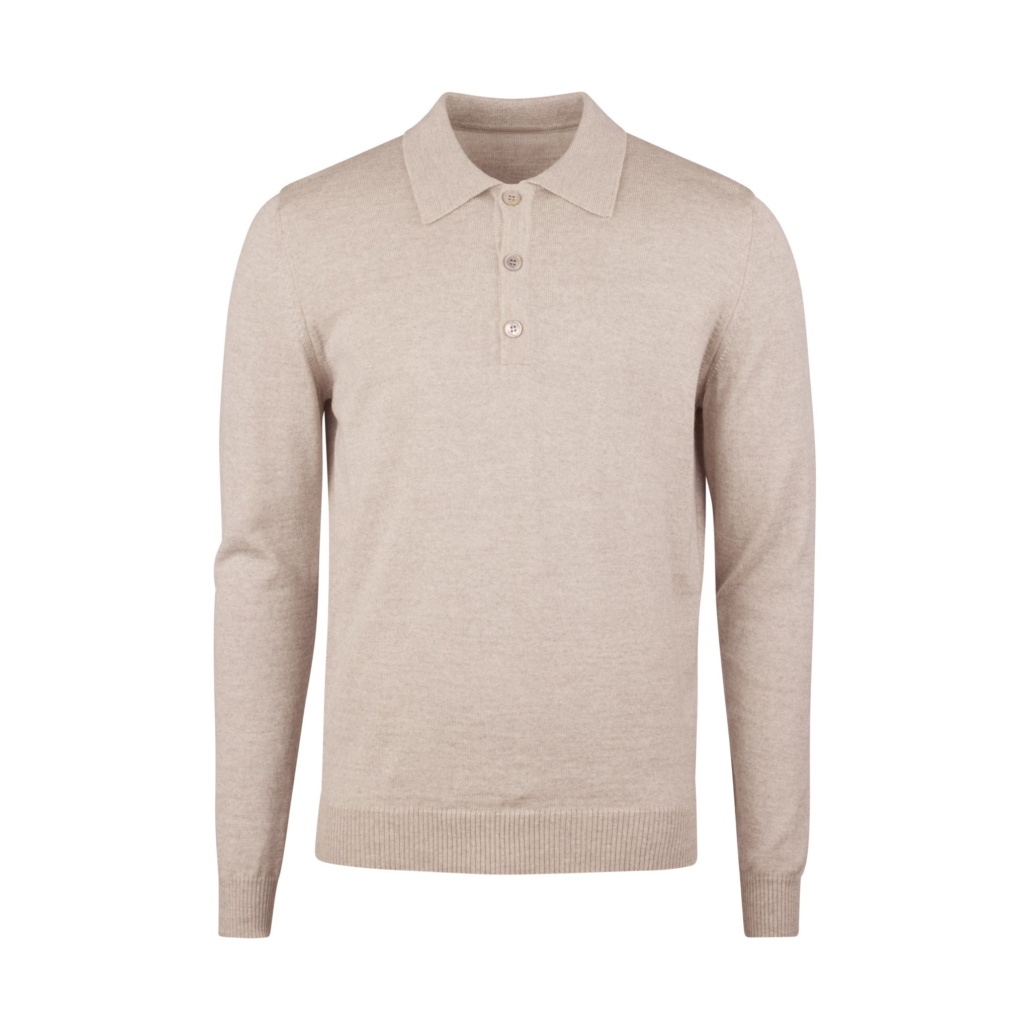 Beige Merino Wool Knit Polo Shirt - Stenströms