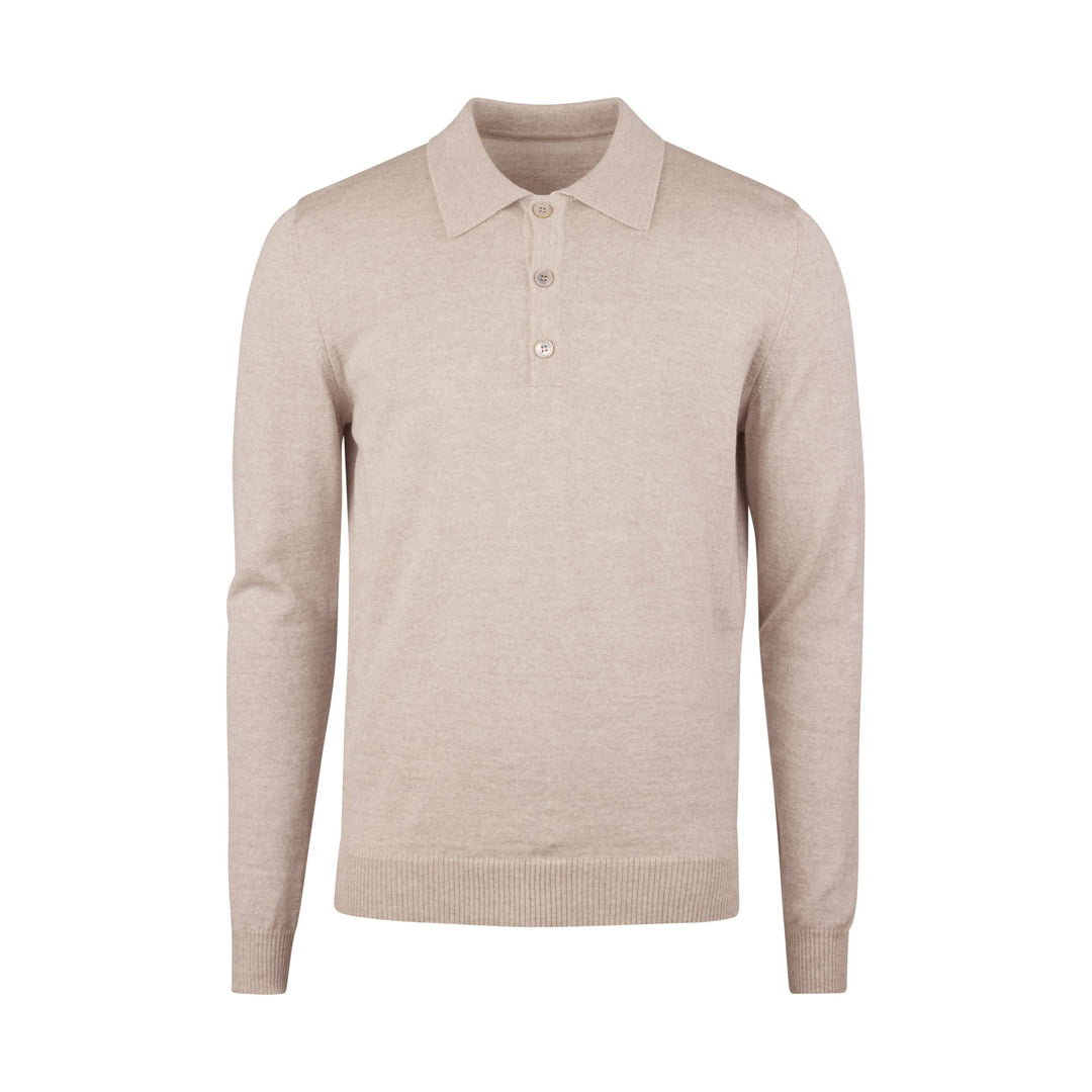 Beige Merino Wool Knit Polo Shirt - Stenströms