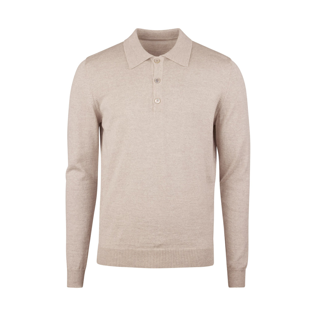 Beige Merino Wool Knit Polo Shirt - Stenströms