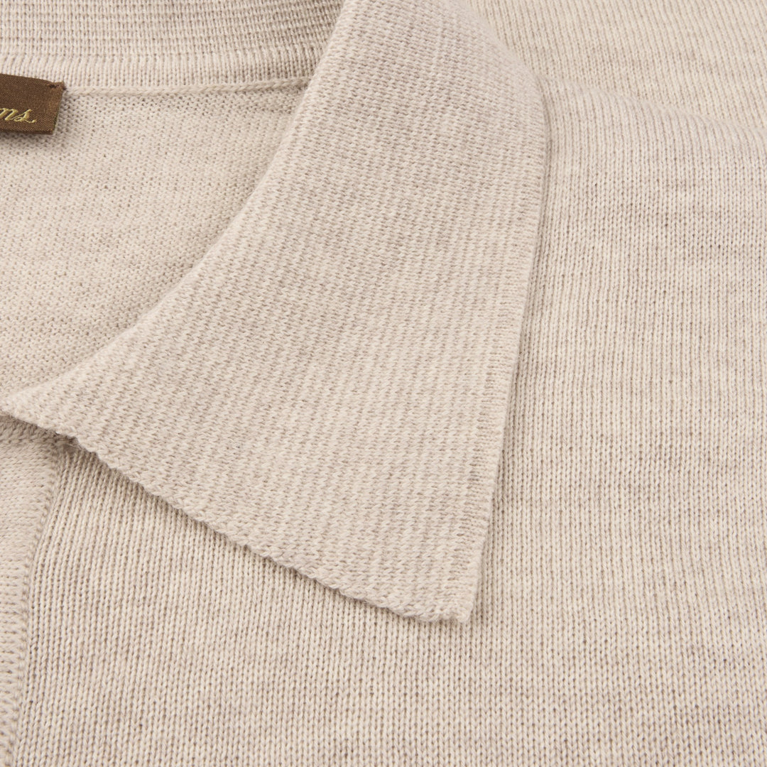 Beige Merino Wool Knit Polo Shirt - Stenströms