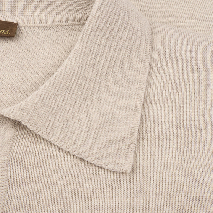 Beige Merino Wool Knit Polo Shirt - Stenströms