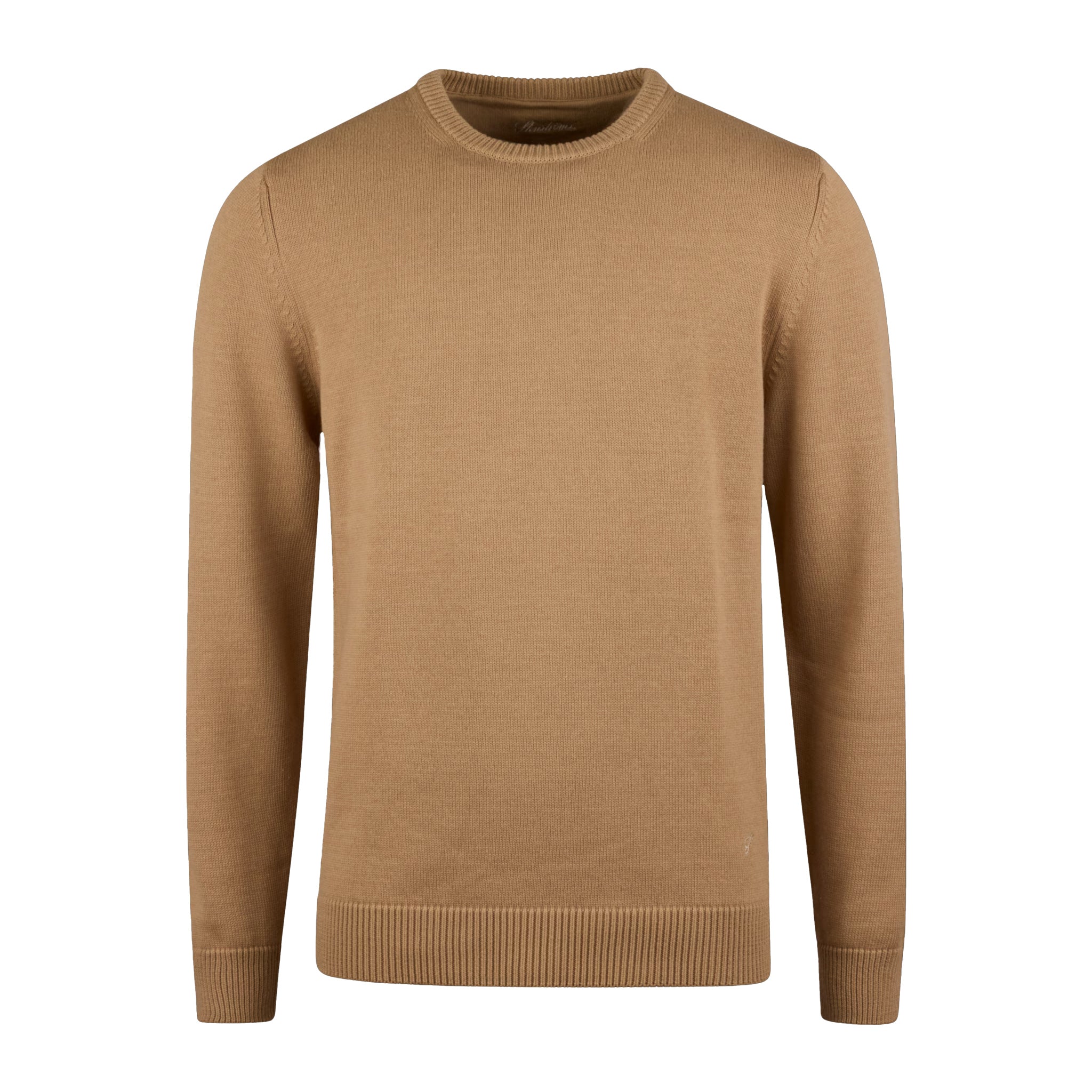 Beige Textured Cotton Crew Neck Sweater - Stenströms