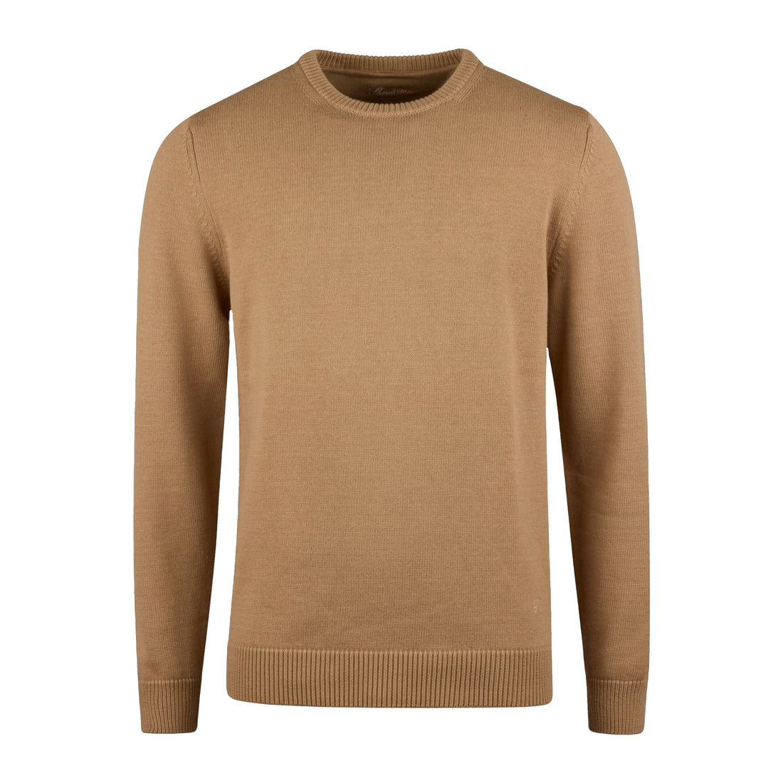 Beige Textured Cotton Crew Neck Sweater - Stenströms