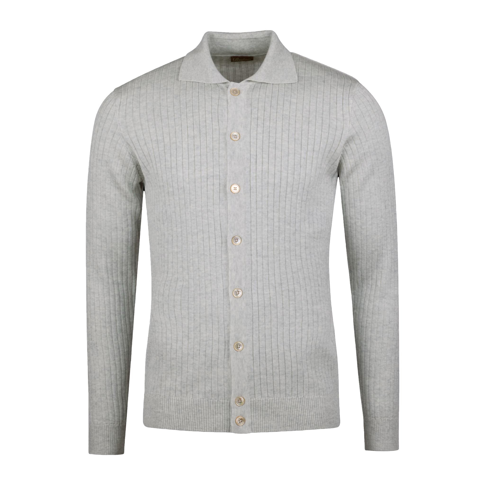 Light Gray Fine Merino Wool Polo-Collar Cardigan - Stenströms